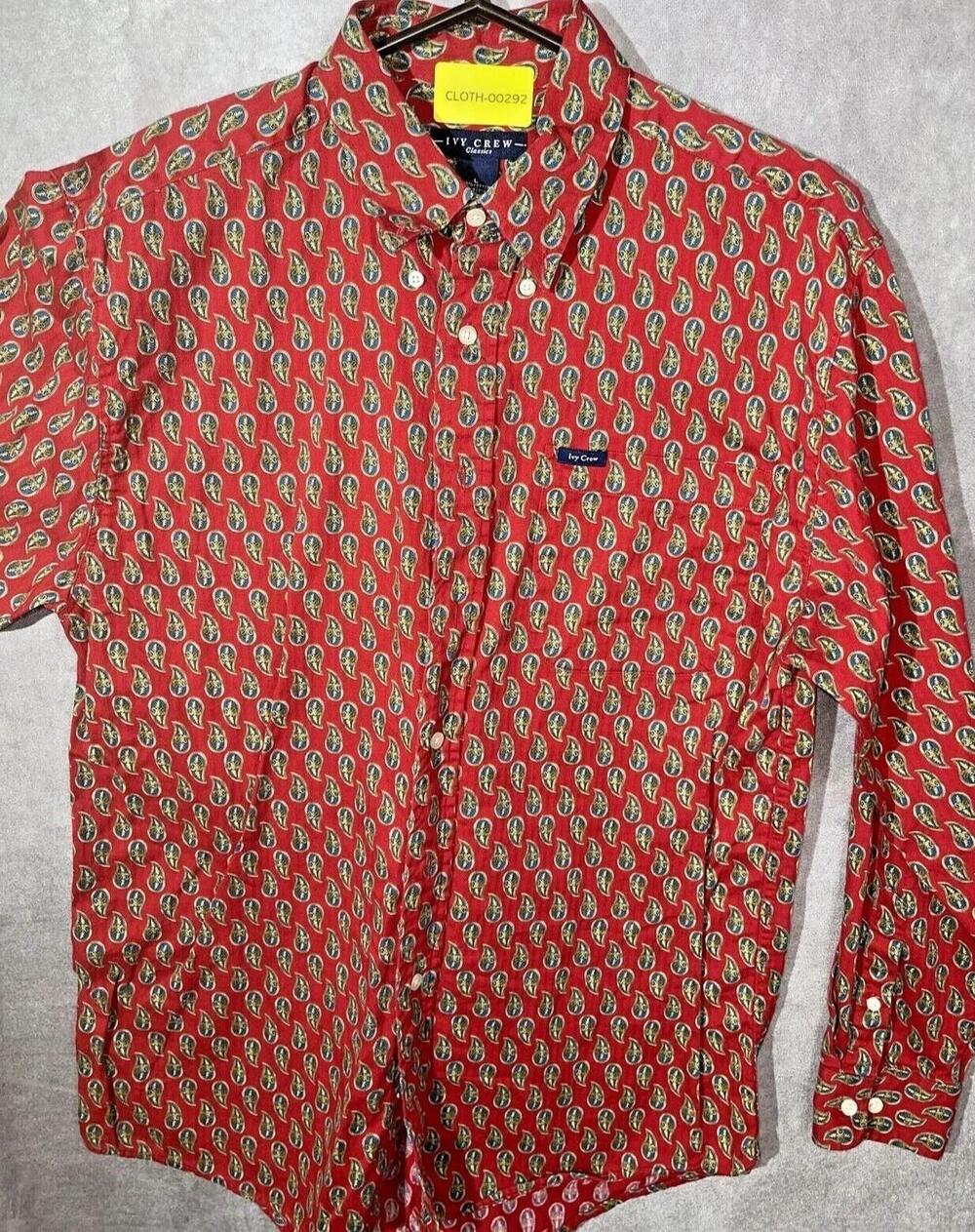 Ivy Crew Shirt Mens L Red Paisley Button Up Pocket Long Sleeve Cotton Casual